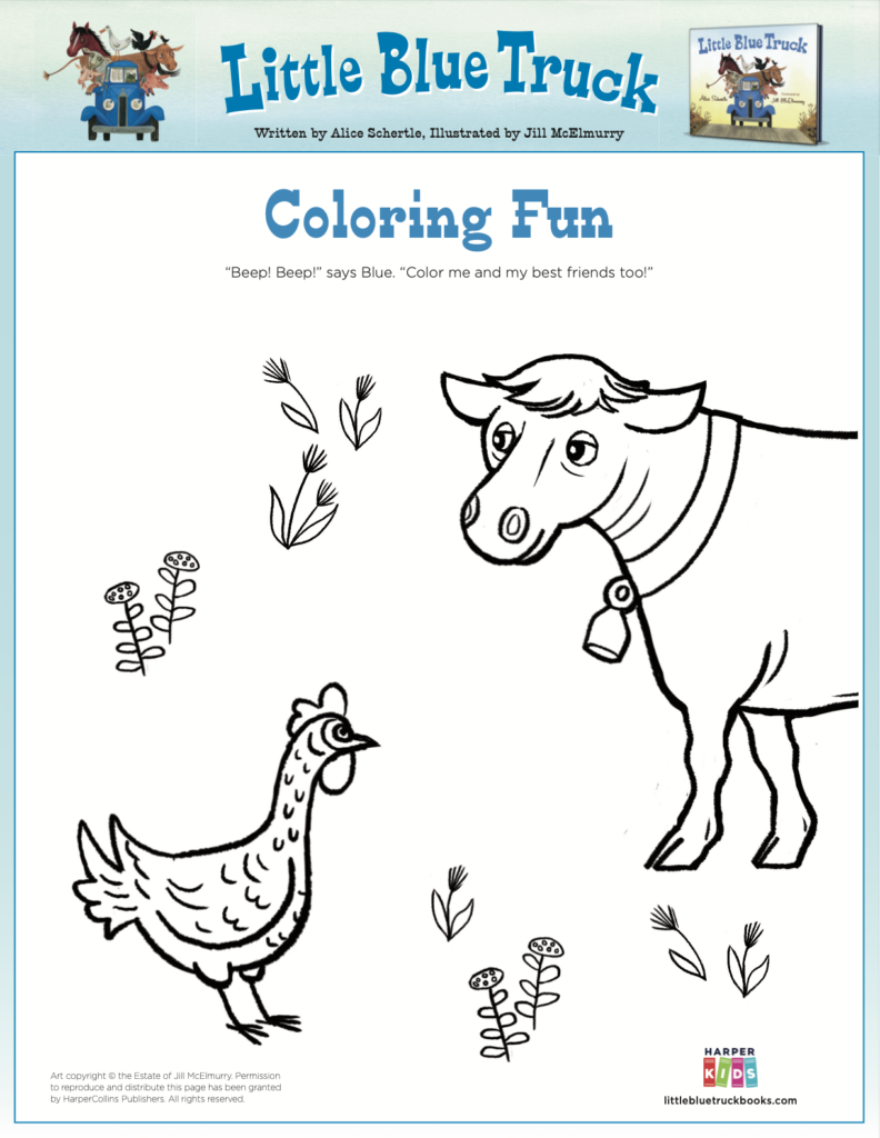 Cow and Rooster Coloring Page