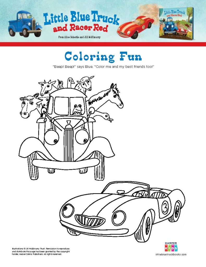 Little Blue Truck and Racer Red Coloring Fun