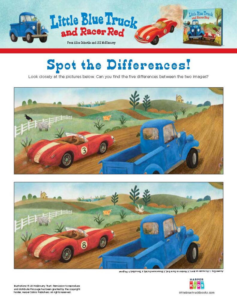 Little Blue Truck and Racer Red Spot the Differences