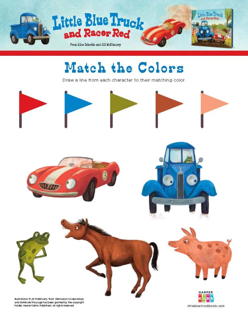 Little Blue Truck and Racer Red Match the Colors